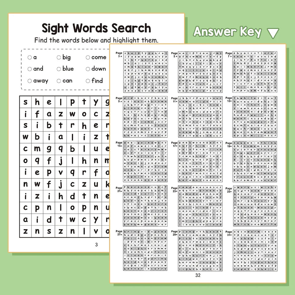 Sight Words Write and Search Game Workbook Preschool English Learning Aids Learn to Read for Beginners Vocabulary Building