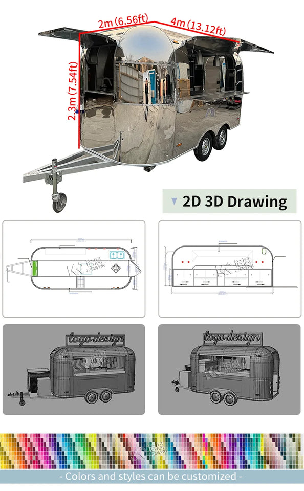 mobile food vending cart with multifunctional and spacious interior, serving as a portable kitchen trailer