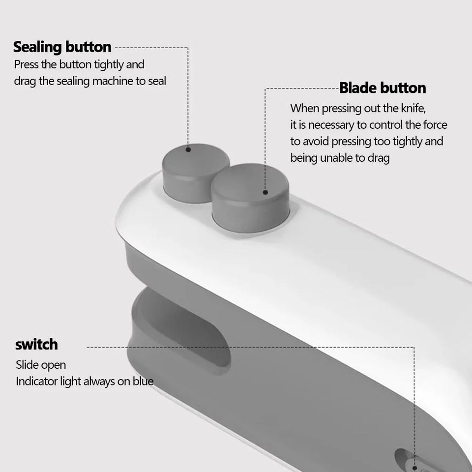 2 In 1 Sealer Cutter Mini Bag Sealer Handheld Heat Vacuum Sealer Portable Resealer Machine for Food Storage Snacks Freshness