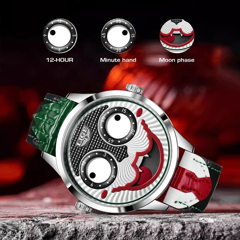 LIGE 2025 TOP Men's Watches Quartz Clown Dial Watches Unique Strange Fashion Cool Watch Waterproof watches for men reloj hommes