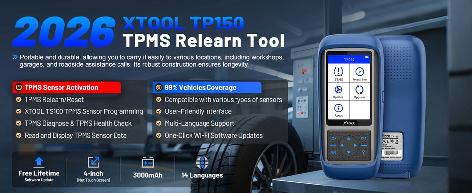 XTOOL TP150 WiFi TPMS Diagnostic Tool Program TS100 Sensor Read/Clear DTCs OBD2 TPMS Activate & Relearn All Sensors Free Update