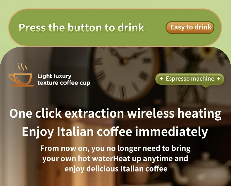 Electric Espresso Coffee Machine for Car & Home Camping Portable Coffee Maker Capsule Powder Travel 2-in-1 Wireless Coffee Maker