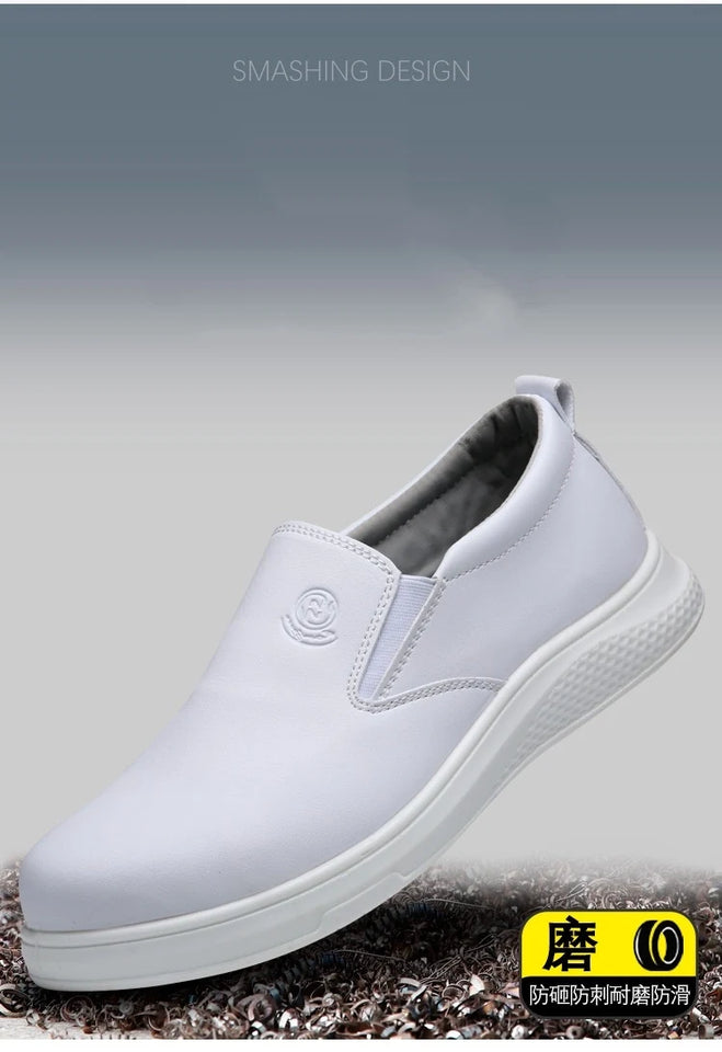 New microfiber leather PU sole anti-static white protective anti-smash anti-puncture safety shoes breathable non-slip work shoes