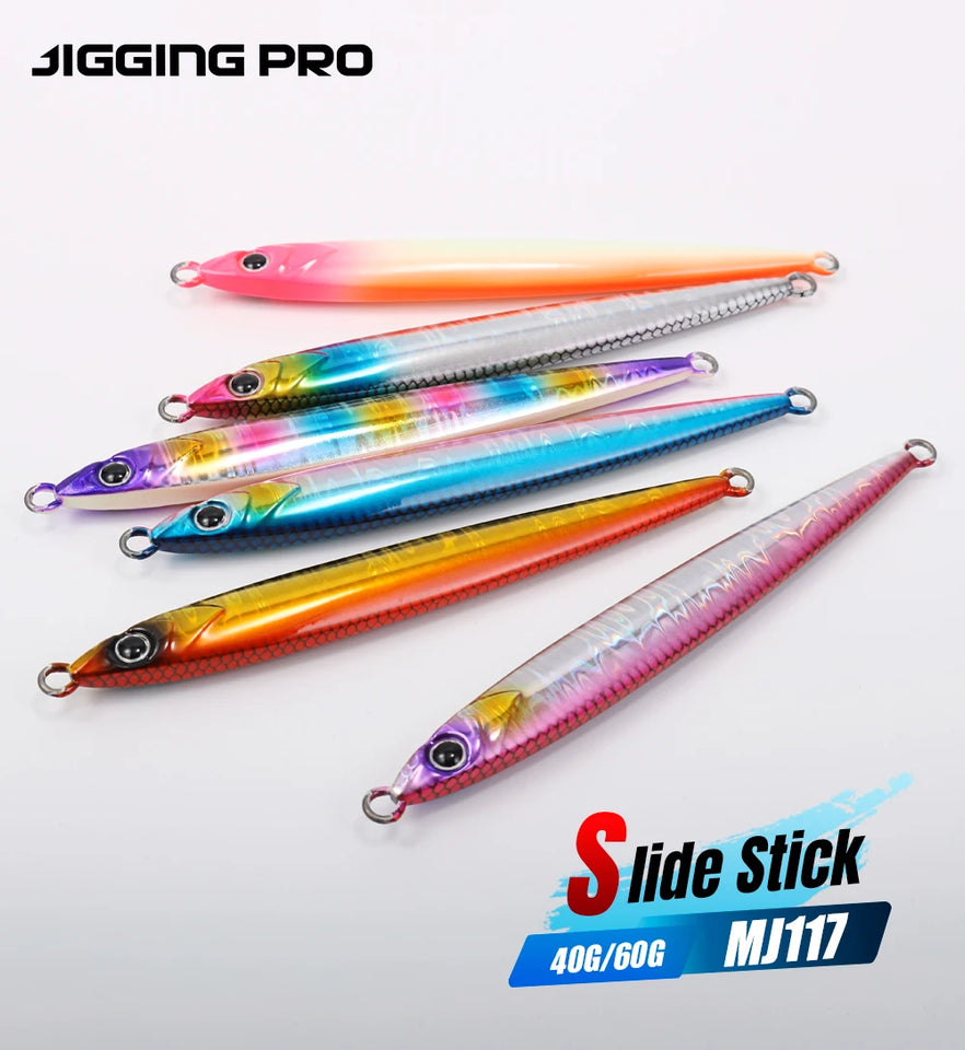 JIGGING PRO Slide Stick Metal Jig 40g 60g Shore Jigging Lure Long Casting Fast Sinking Fall Jigs For Sea Bass Mackerel Kingfish