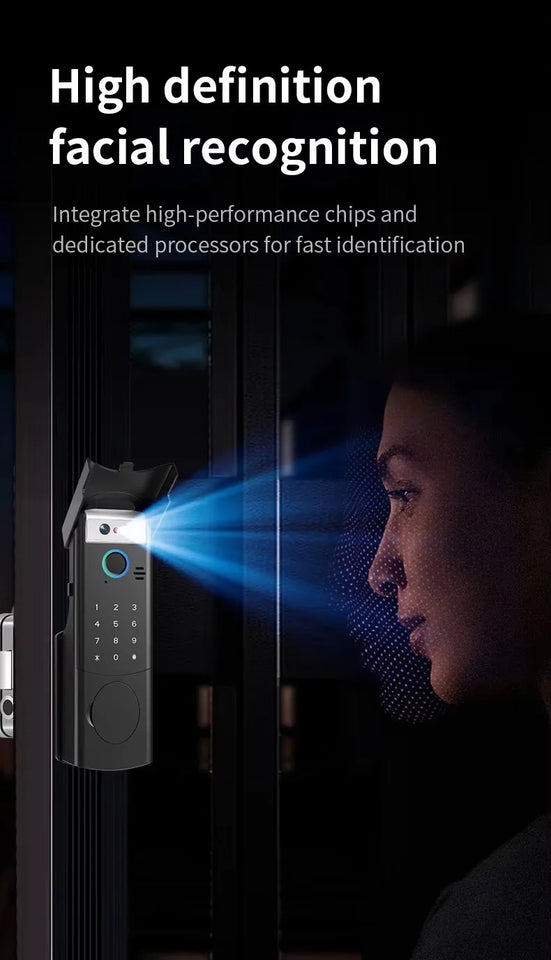 Outdoor Waterproof Smart Tuya Wifi Lock 3D Face Recognition Digital Code Keyless App Fingerprint Lock With Rechargeable Battery
