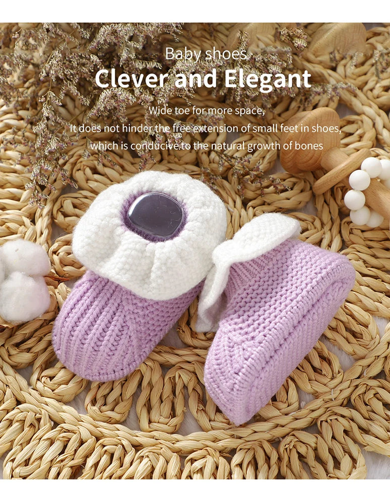 Newborn Baby Shoes Knitted Infant Boy Girl Footwear 0-18M Fashion Patchwork Ruffles Children Bed Walk Boots Warm Shallow Autumn