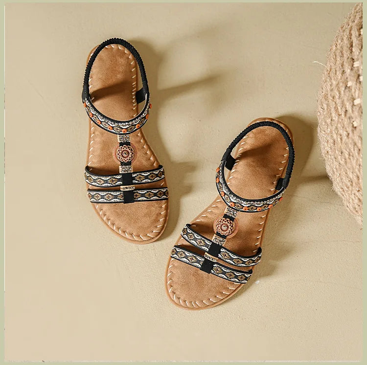 Women's sandals summer bohemian one line elegant slimming anti slip comfortable daily vacation flat beach shoes