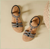 Women's sandals summer bohemian one line elegant slimming anti slip comfortable daily vacation flat beach shoes