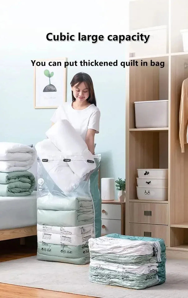 No Need Pump Vacuum Large Plastic Storage Bags Storing Clothes Blankets Reusable Compression Empty Bag Travel Accessories