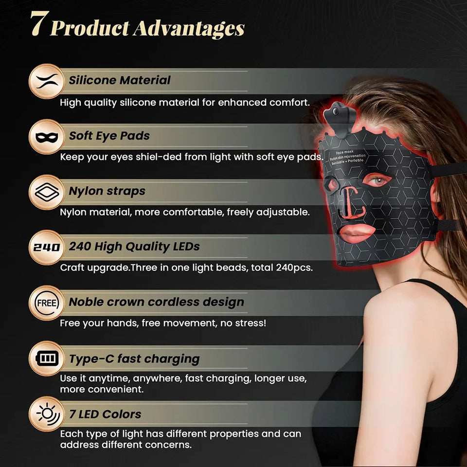 7 Colors LED Face Mask Light Therapy Red Light Therapy Mask for Face At Home, Led Face Mask Light Therapy Beauty Mask