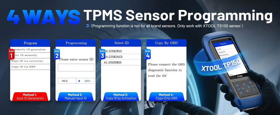 XTOOL TP150 WiFi TPMS Diagnostic Tool Program TS100 Sensor Read/Clear DTCs OBD2 TPMS Activate & Relearn All Sensors Free Update