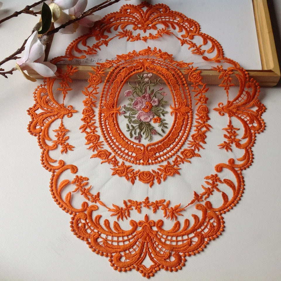 New Oval Lace Embroidery Table Place Mat Ins Christmas Pads Cloth Placemat Cup Coffee Tea Coaster Doily Kitchen Table Decoration
