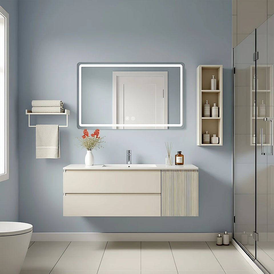 36x24 inch LED Bathroom Mirror Vanity Mirrors with Backlit Lights Fogless Makeup Mirror Wall Mounted with Demister