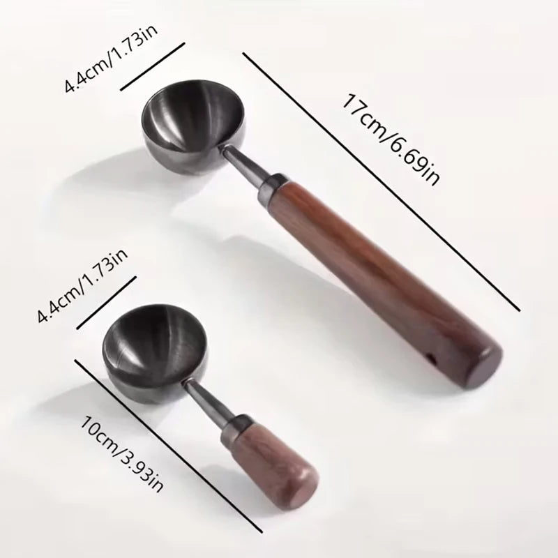 1pc New 304 Stainless Steel Measuring Spoon Coffee Bean Spoon 30ml Walnut Handle Coffee Powder Spoon Baking Spoon