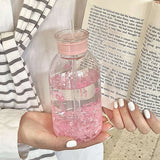 Kawaii Water Bottle Aesthetic Tumbler For Ice Coffee Juice Tea Cute Bowknot Plastic Cups With Straw Lid Portable Drinking Bottle
