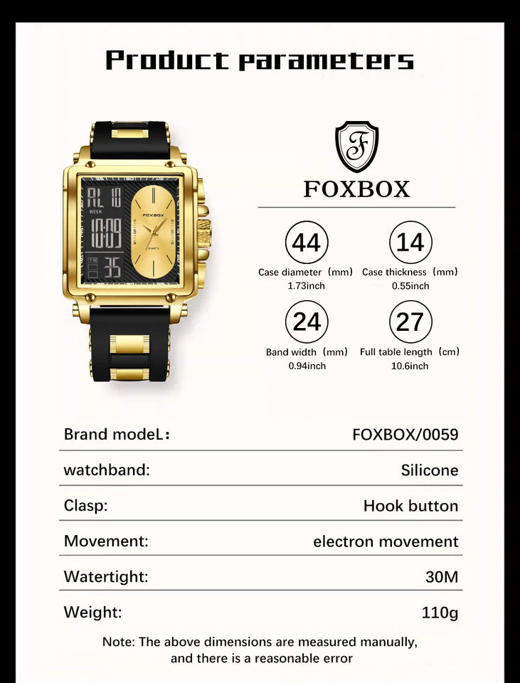 LIGE Fashion Square Digital Watch Men Casual Sports Waterproof Men's Quartz Wristwatch FOXBOX Top Brand Luxury Chronograph Watch