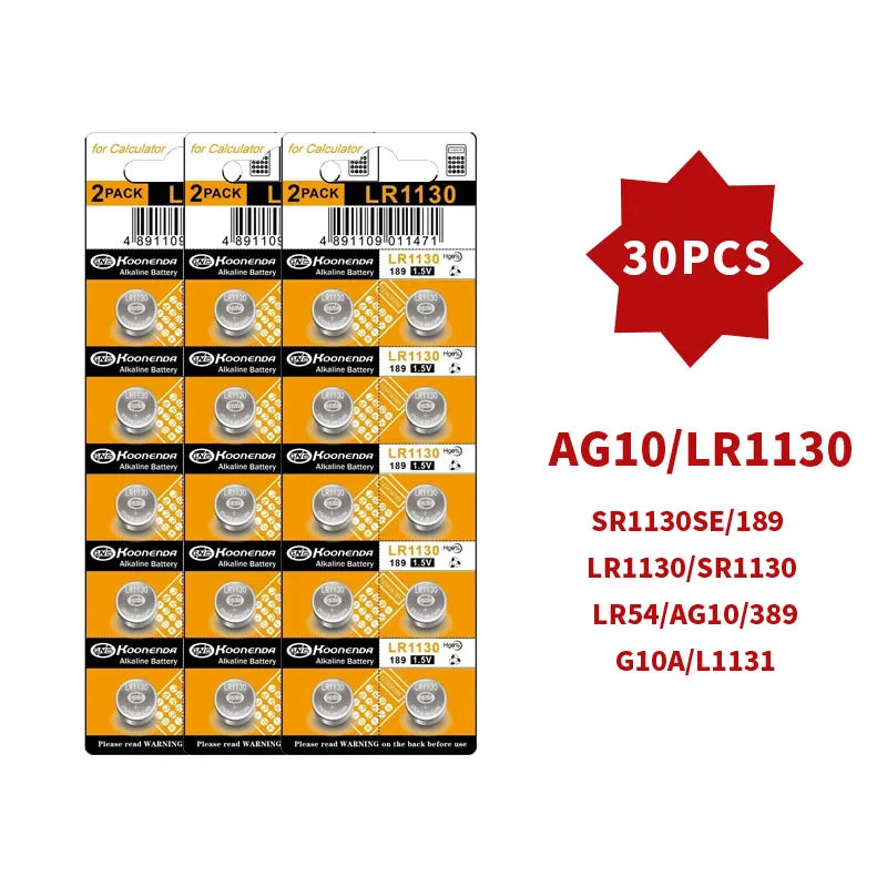 AG10 LR1130 1.55V Button Batteries (4-100PCS) - Alkaline Coin Cell for Watches,Calculators,Lasers, Toys - LR54 L1131 SR1130 389A
