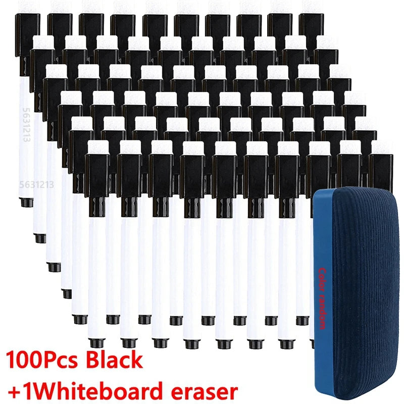 100/5Pcs Dry Erase Whiteboard Markers Set, Washable Pens with Magnetic Eraser for Office Whiteboards & Art Supplies