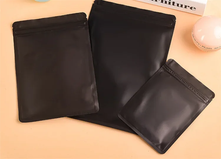100PCS Matte Black Aluminum Foil Ziplock Packaging Bag Resealable Snack Coffee Sugar Beaf Biscuit Candy Tea Gift Storage Pouches