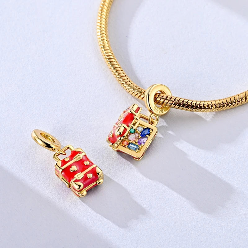Red Series 925 Sterling Silver Koi Firecracker Dragon Heart Mushroom Coffee Machine Charm Fit DIY Bracelet Necklace Niche Gifts