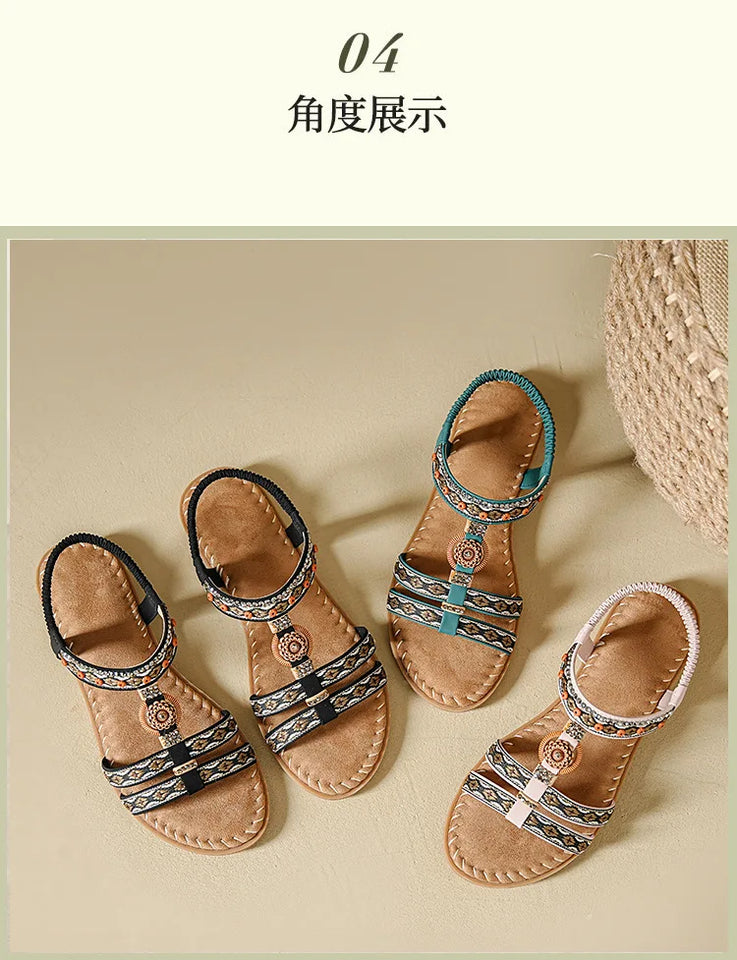 Women's sandals summer bohemian one line elegant slimming anti slip comfortable daily vacation flat beach shoes