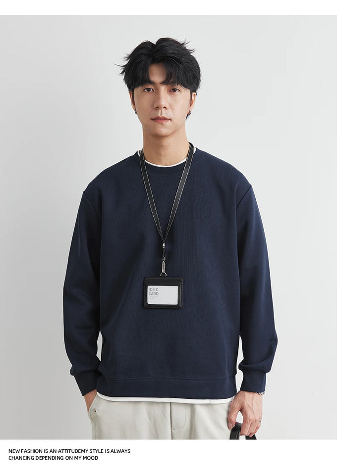 Men's Long Sleeve Casual Hoodie Loose Fit Round Neck White Top For Spring Autumn Versatile Sweatshirt Trendy Brand Men's Wear