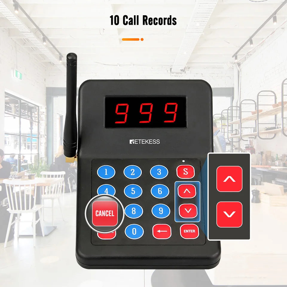 RETEKESS T119 Wireless Restaurant Paging System Coaster Vibrater Buzzer Receiver 2-Way Charge for Cafe Food Trucks