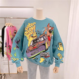 Letter Printing Sweatshirt Women High Street Cartoon Puppy Car Clothes Casual Crew Neck Sweater Bulk Items Wholesale Lots