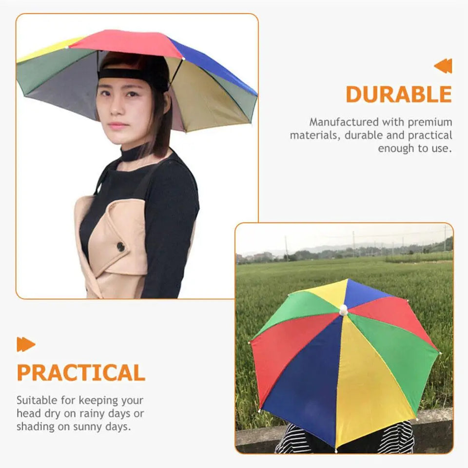 Hands-Free Umbrella Hat For Fishing Sun Protection Head-Mounted Sunshade For Outdoor Gardening Hiking Foldable Rain Cap