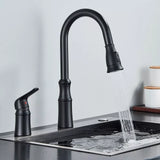 Matte Black Kitchen Sink Faucet with Pull Down Sprayer 1 Handle 2 Hole Mixer Tap Hot and Cold Taps