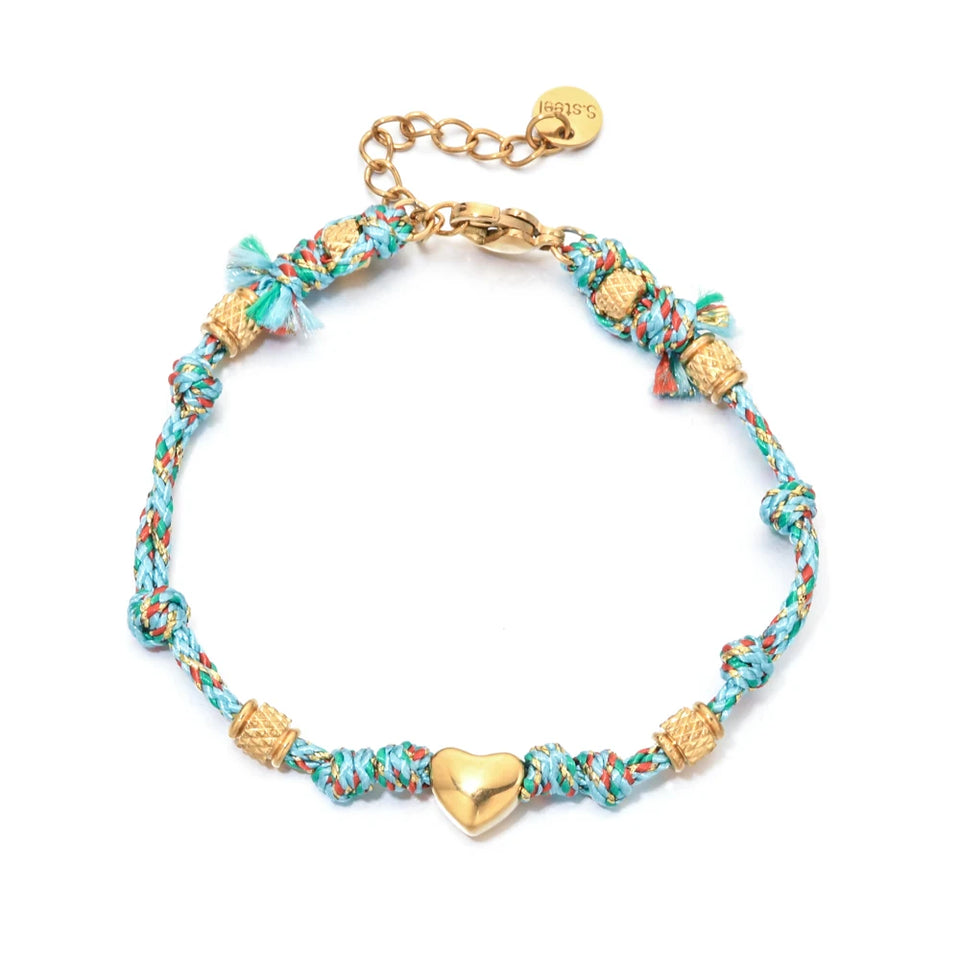 Boho New 2025 Creative Color Rope Heart Beads Bracelet 18K Gold Plated Stainless Steel Fashion Jewelry Accessories