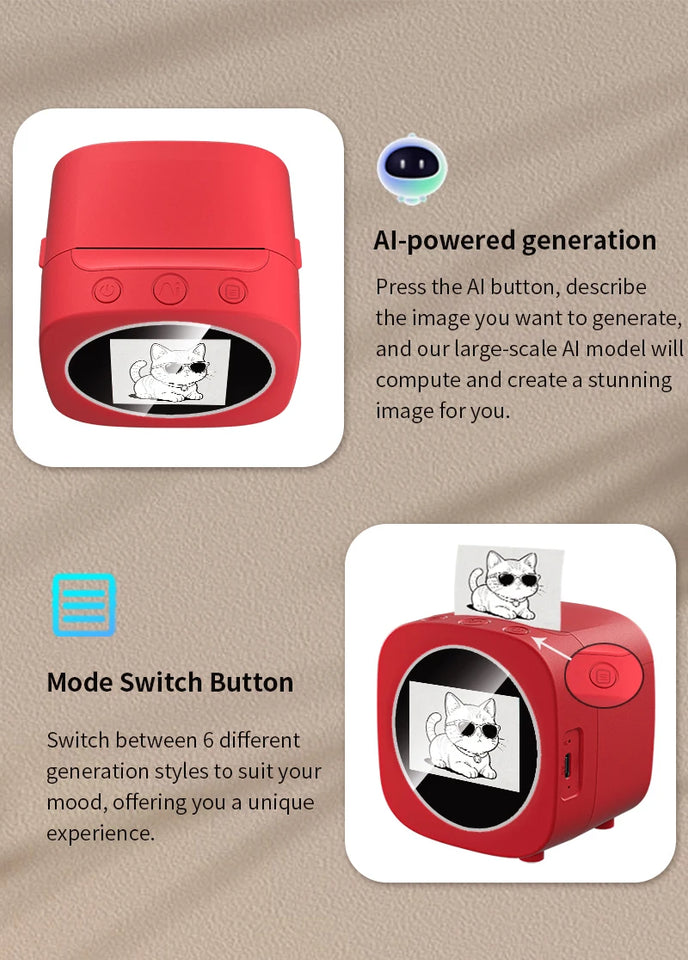 AI printer voice control AI generates images for instant printing of high-definition photos Thermal printer convenient printer