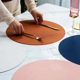 1/6/10 Sets Round PU Leather Placemats & Coaster Set Oil-Proof Waterproof Insulation Mat for Kitchen Coffee Shop Christmas Decor