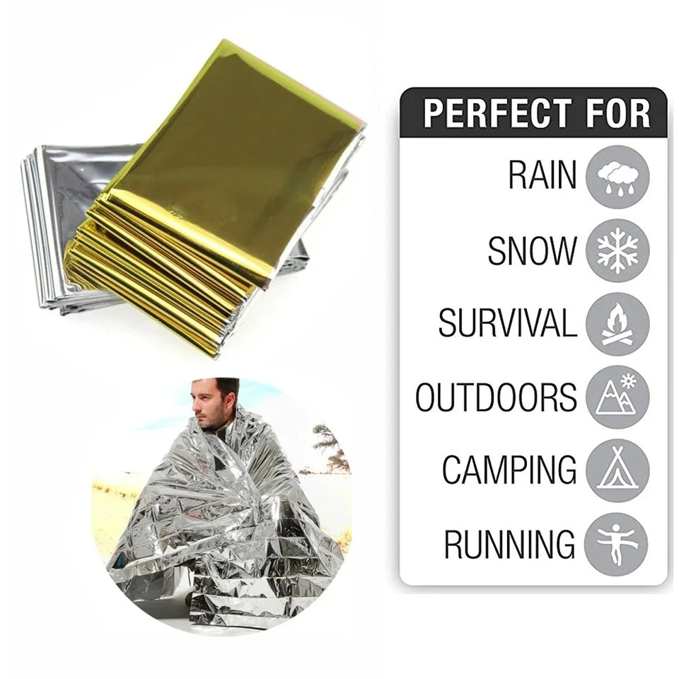 Hiking, mountain climbing, emergency blankets, camping, survival equipment, gold and silver double-sided insulation, sun protect