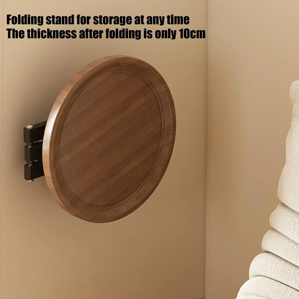 Folding Wall Table For Bed Retractable Wall-Mounted Desk Small Round Desk Wall Mounted tray Rotatable Bedside Storage Holder