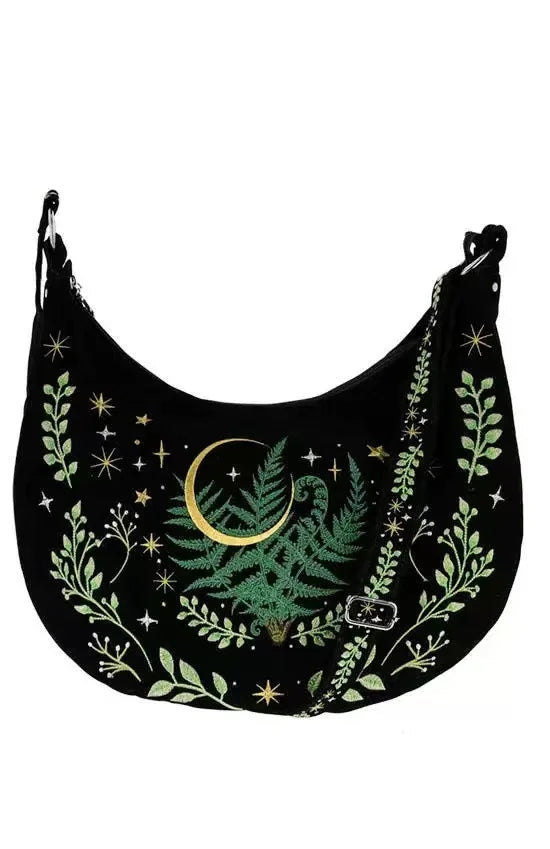 Dark Gothic Witch Plant Embroidered Flannel Shoulder Underarm Bag, Vintage Large Capacity Crossbody Bag,  Bags for Women