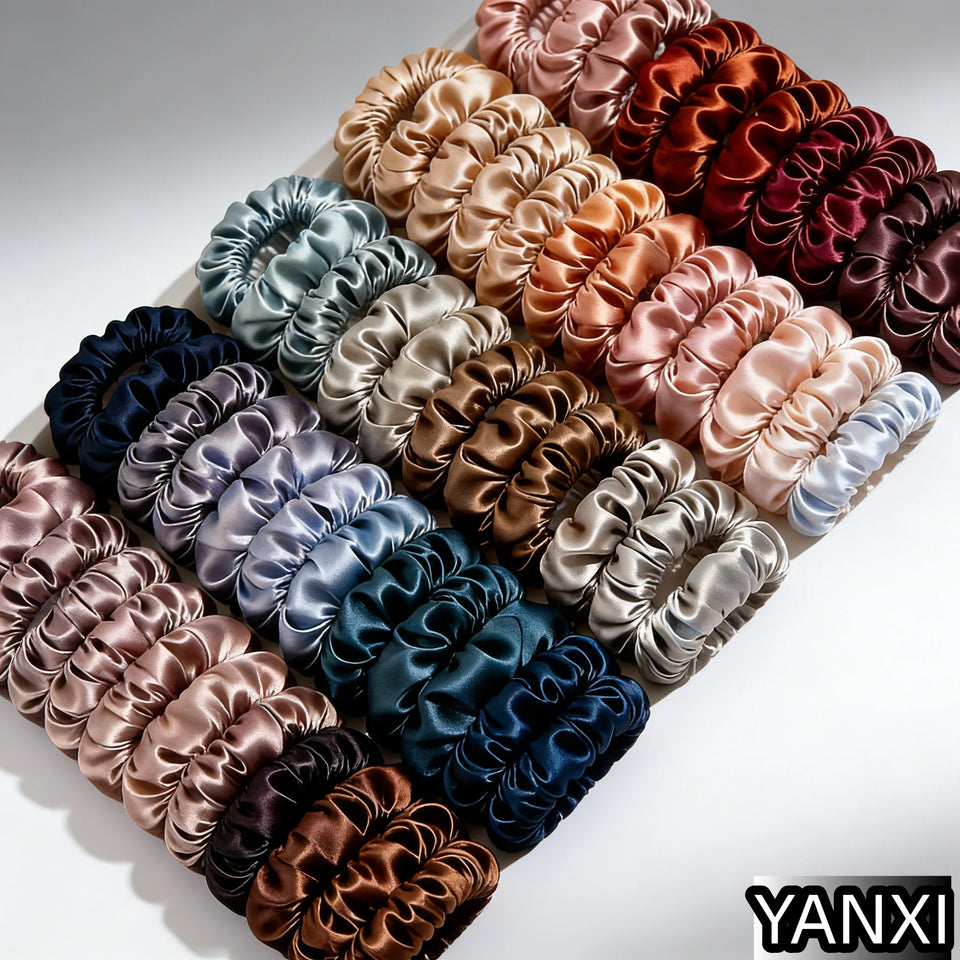 1/30/60/100pcs bulk satin scrunchies 100colors  women small 6.5cm headwear hair ties accessories casual cute black coffee