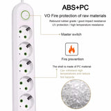 2500W Power Strip with 3USB Ports EU Plug Socket 2m Extension Cable Fast Charging Round Pin AC Outlet Electrical Charger Adapter