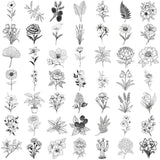 50pcs Black And White Vintage Retro Flower Plant Stickers Decals Laptop Scrapbooking Journal Planner Card Making PET Stickers﻿