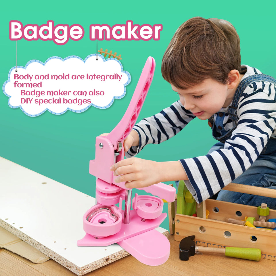 Heart-Shaped Button Maker Machine, DIY Pin Button Maker Press Machine Kit (Pink) Great gift
