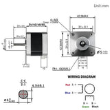 Nema17 Hybrid Open-loop Stepper Motor 2PH 34/40/48/60mm Length 4-Lead 0.28/0.42/0.56/7Nm for 3D Printer CNC Machine Tools Laser