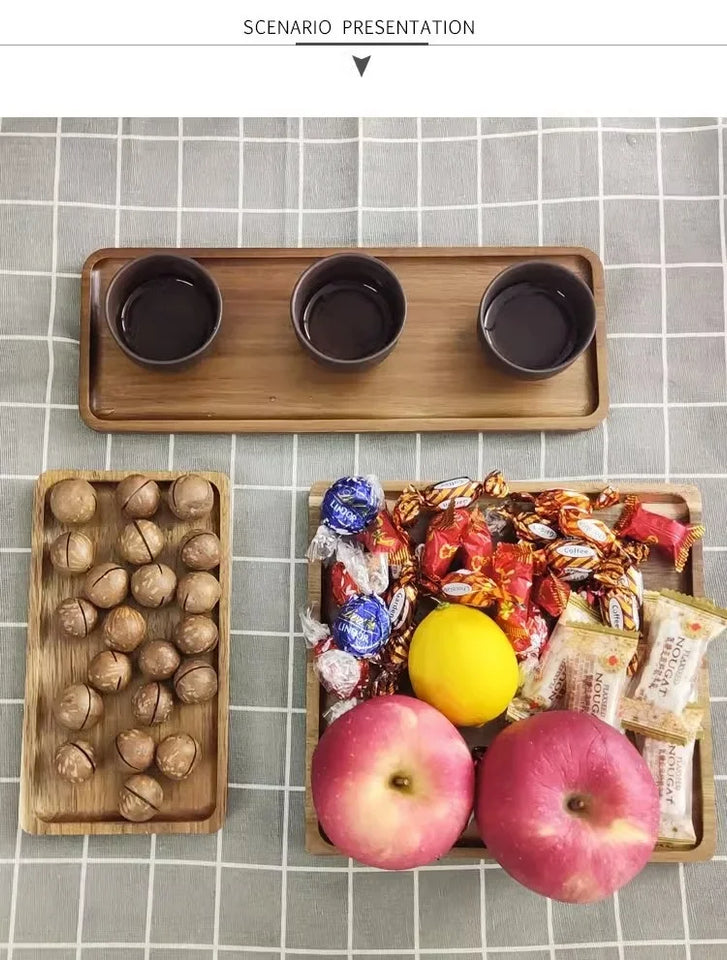 Acacia Wood Coffee Tray Rectangular Food Cup Trays Decorative Wood Plate Dessert Candy Acacia Wood Gongfu Tea Tray