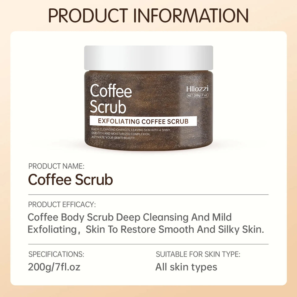 Hllozzi 200g coffee body scrub deep cleansing exfoliating cocoa plant squalane moisturizing