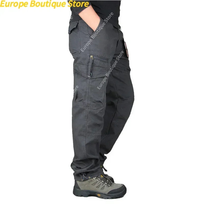 Camping Hiking Pants Men Cargo   Cotton Overalls Straight  Trousers Multi-Pocket Baggy  Slacks Pants