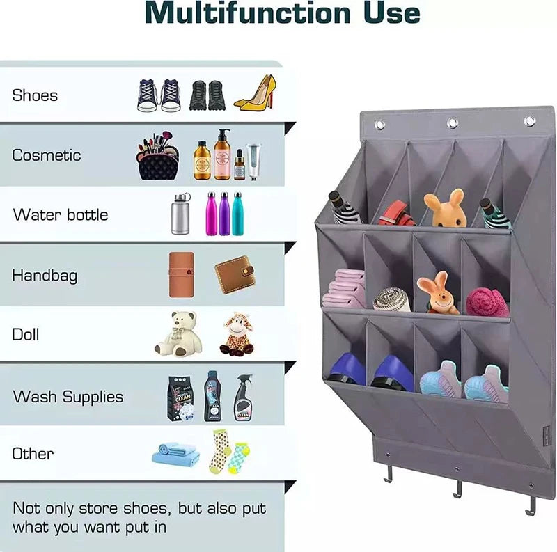 Multi-pockets Wall Storage Bag Large Over Door Hanging Shoe Organiser Behind Doors with 4 Metal Hooks Shoes Rack Storage Bags