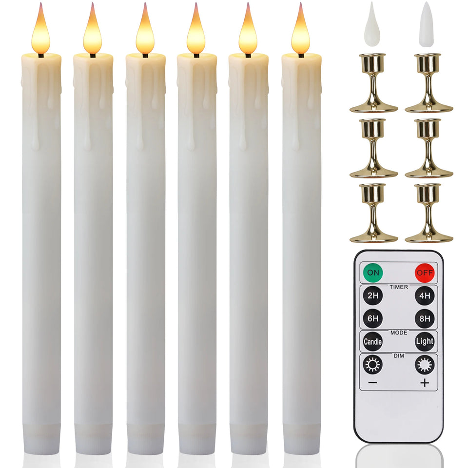LED Flameless Taper Candles 6.5/11" Battery Operated Fake Flickering Candlesticks Electric Long Candles for Wedding Home Decor