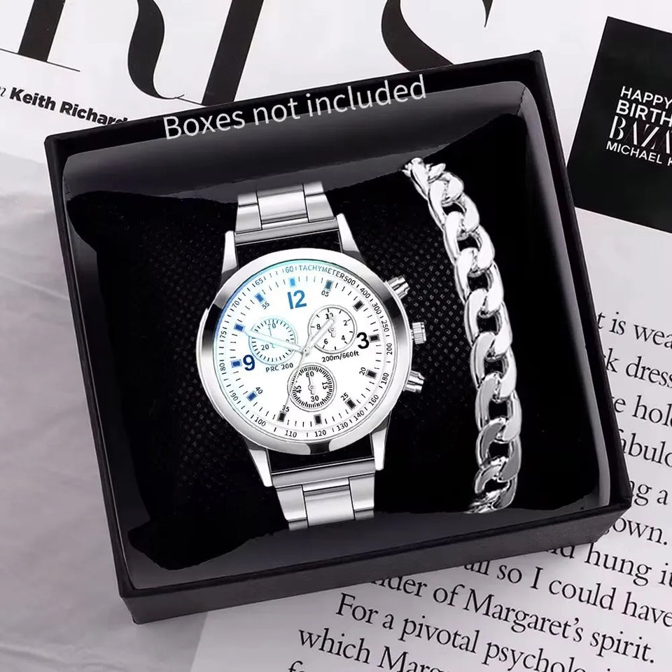 1/2PCS Men Business Watches Fashion Men's Steel Band Quartz Watch with Bracelet（Box not Included）