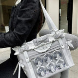 New Fashion Design for Girls Y2K Ulzzang Ita Bag Sweet Preppy Style Shoulder Bag for Women Large Capacity Ribbon Bow Tote Bag