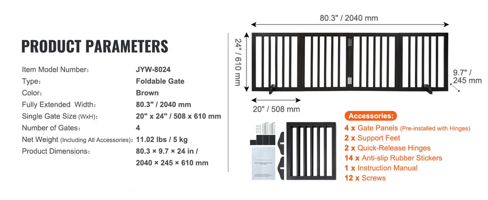 SucceBuy Free Standing Dog Gate Freestanding Pet Gate 3 Panels Foldable Dog Gate for Narrow Passageways Expandable Dog Barrier