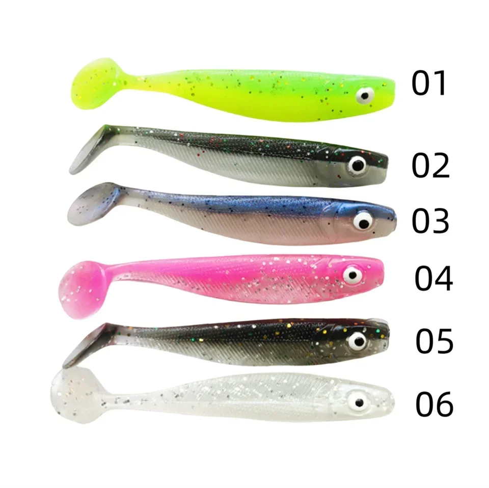 MUKUN 10pcs 60mm 2g Soft Lures Baits Fishing Lure Leurre Shad Double Color Silicone Bait T Tail
